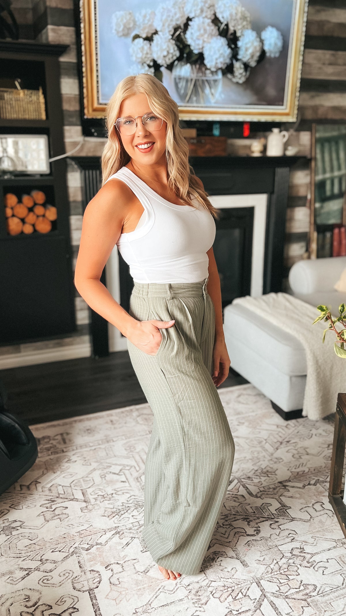 Gracy Pinstripe Dress Pants | Olive