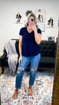 Laura Basic V-Neck Top: Navy