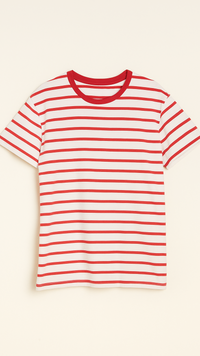 Red and white striped t-shirt on a beige background