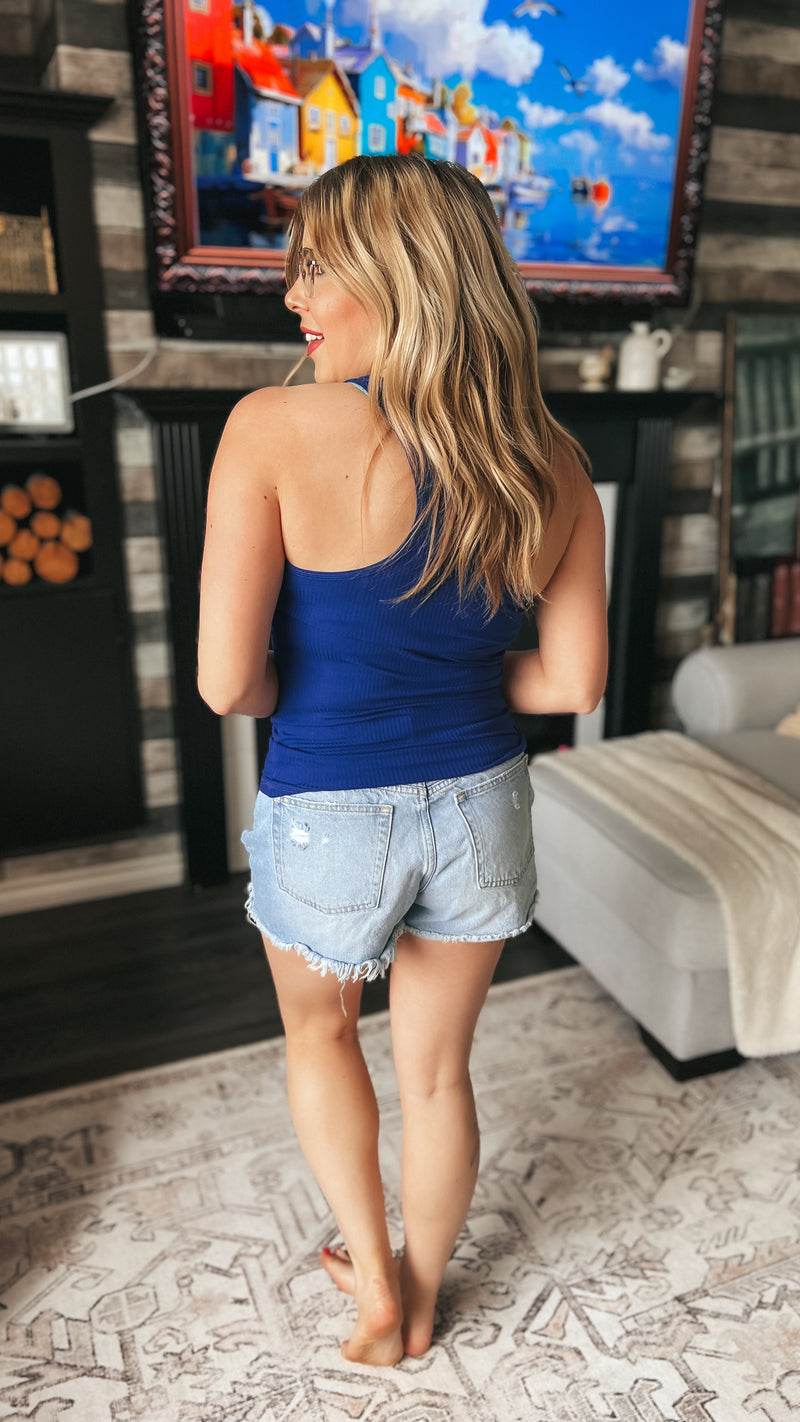 Rynlee Ribbed Tank Top: Cobalt