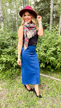 Emery Denim Maxi Skirt | Diamond Button