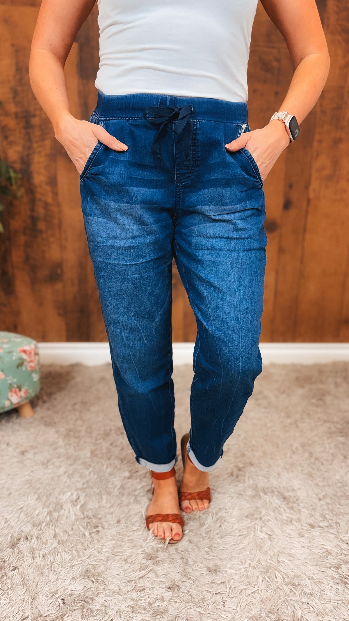 Lenny Cropped Jogger Denim | Dark Blue