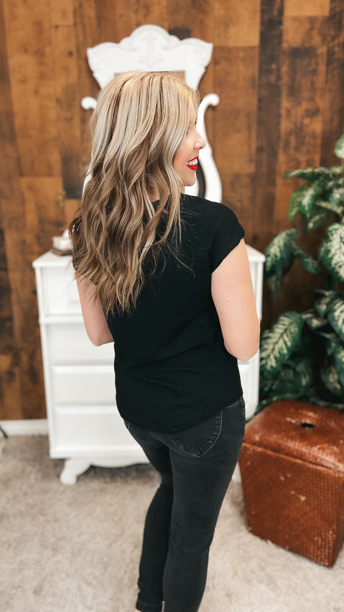 Melanie Ribbed Tee | Black