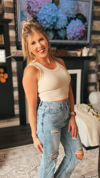 Tamara Ribbed Tank Top: Sand Beige