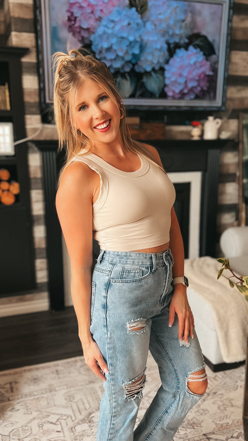 Tamara Ribbed Tank Top: Sand Beige