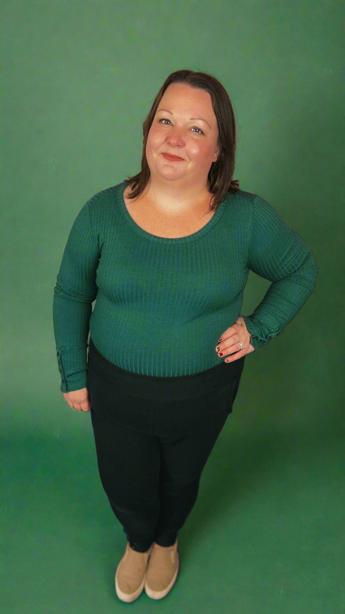 Amanda Ribbed Long Sleeve Bodysuit: Green