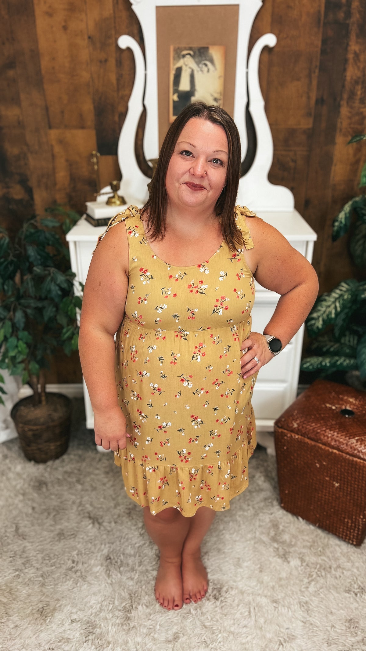 Hallie Floral Dress: Gold