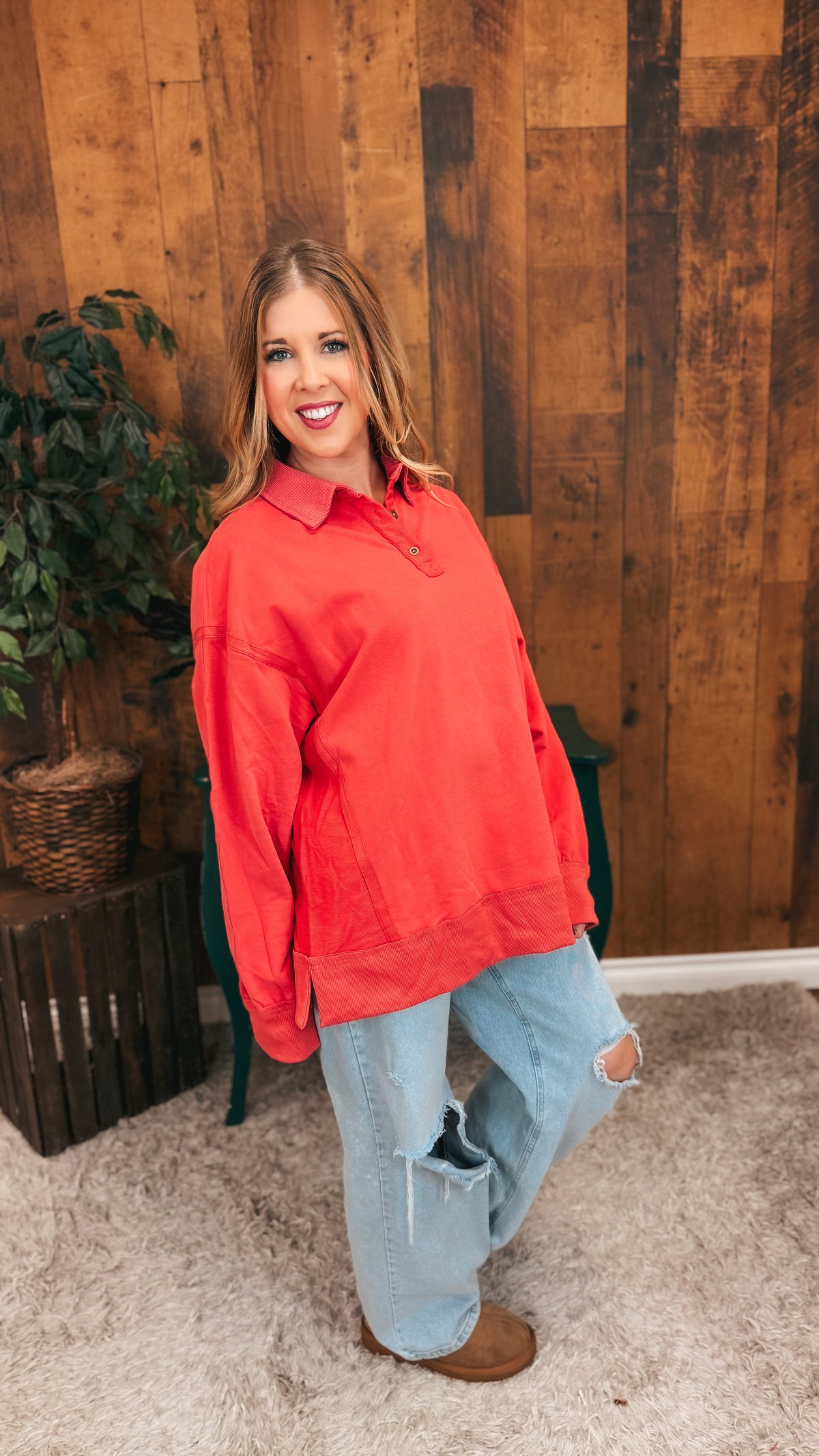 Shelly Collared Sweatshirt | Coral