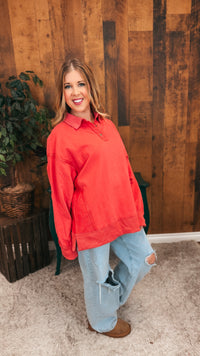 Shelly Collared Sweatshirt | Coral