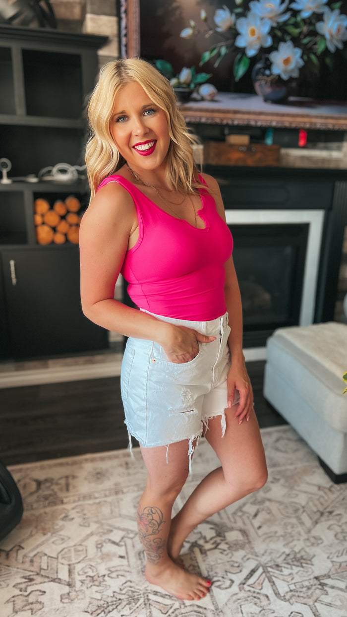 Mylie V-Neck Bodysuit | Hot Pink