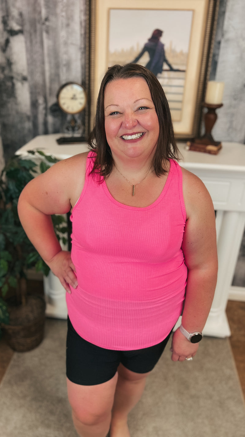 Rynlee Ribbed Tank Top: Neon Fuchsia