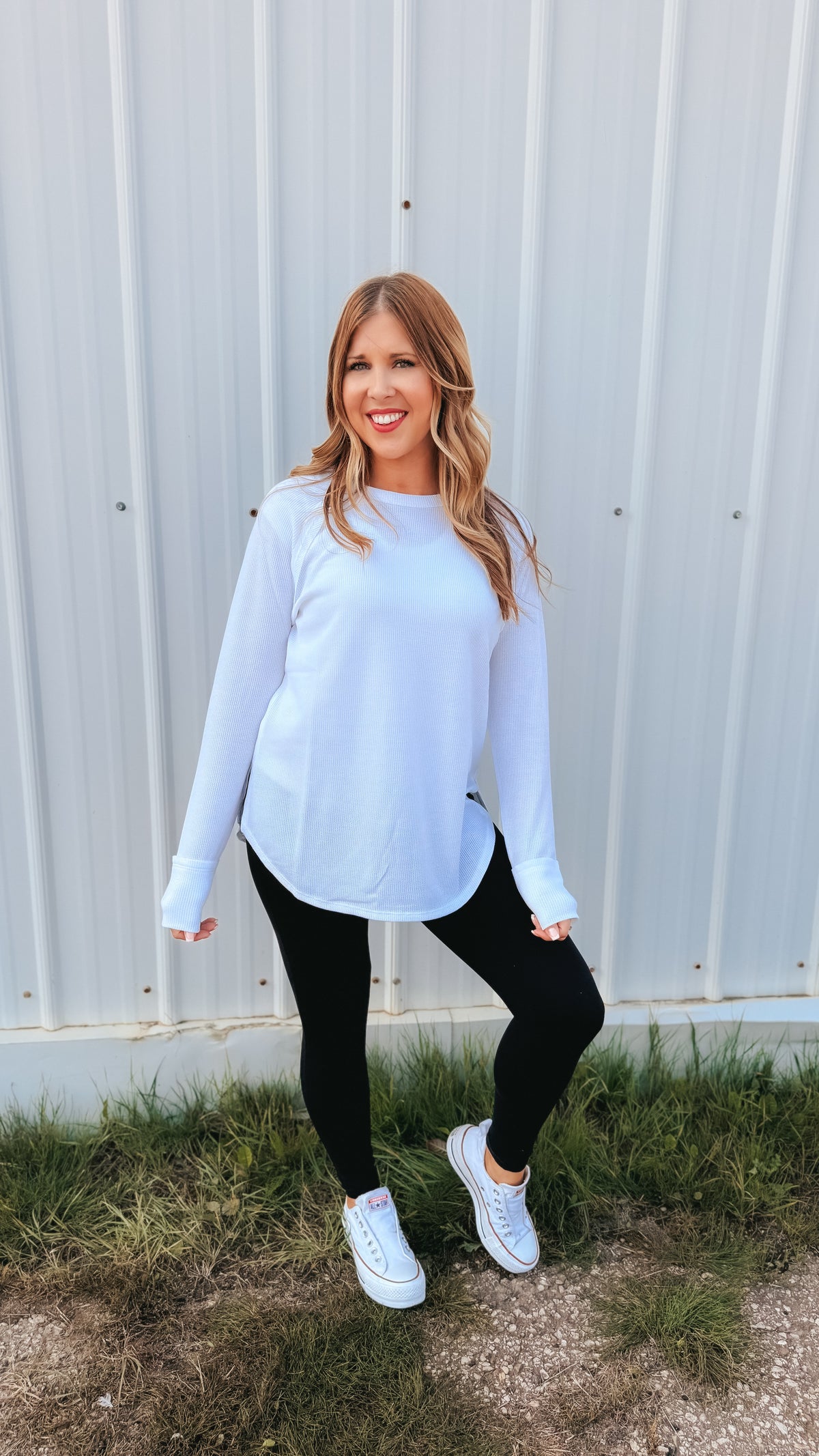 Leslie Waffle Long Sleeve | White