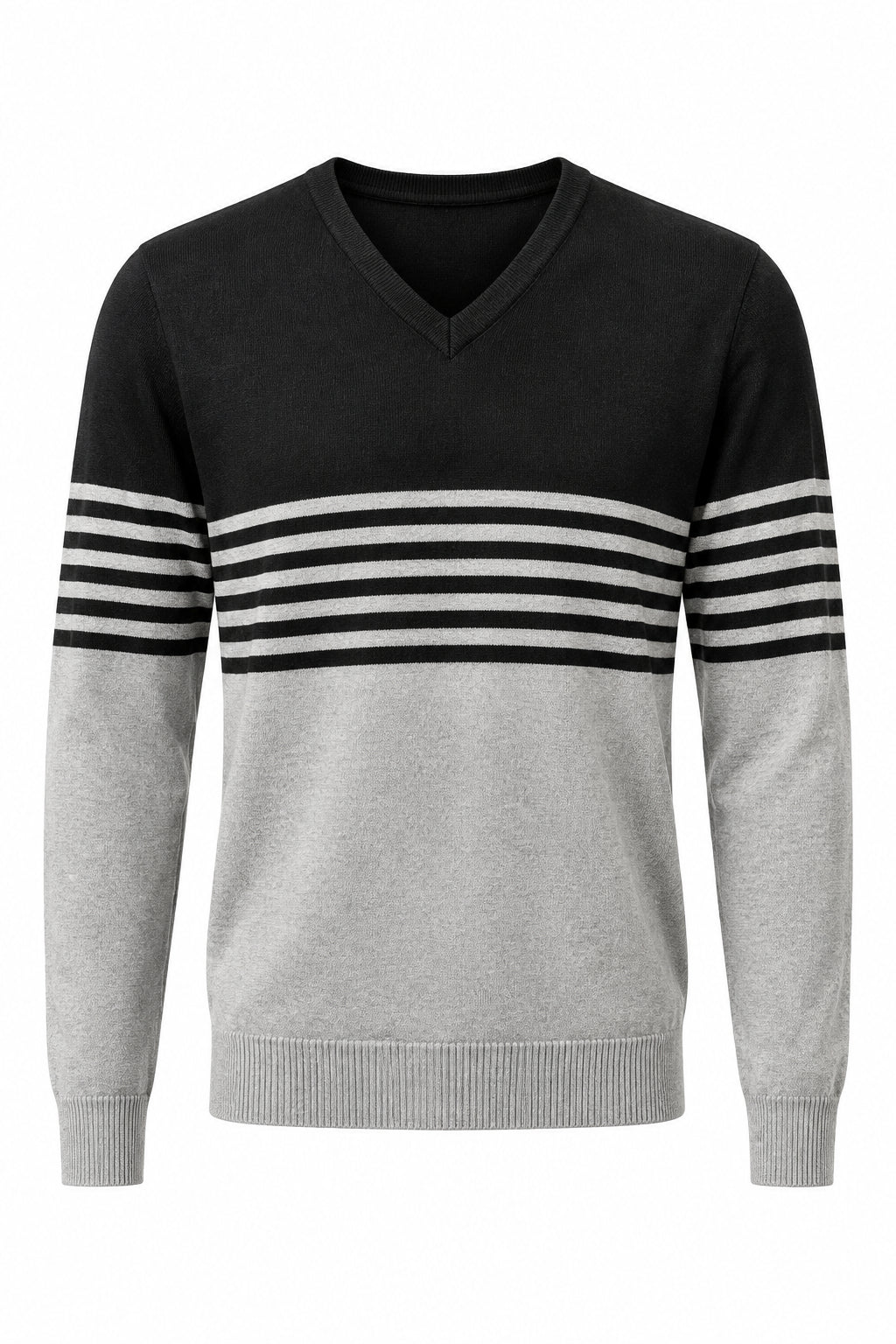 Davis V-Neck Sweater: Grey & Black