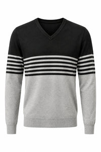 Davis V-Neck Sweater: Grey & Black