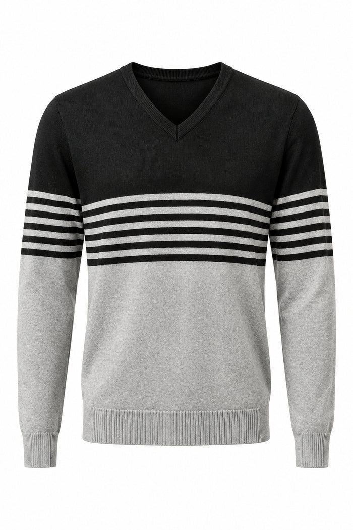 Davis V-Neck Sweater: Grey & Black