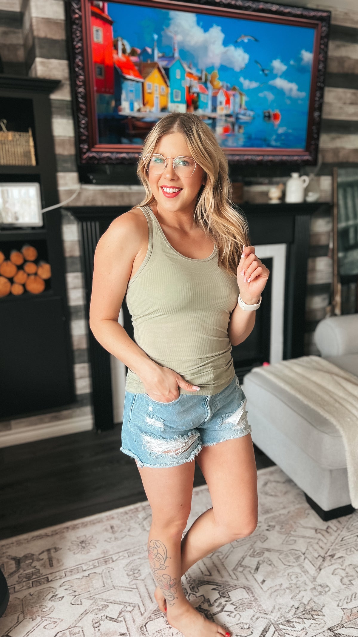 Rynlee Ribbed Tank Top: Sage