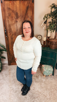 Colleen Ribbed Henley Long Sleeve | Cream