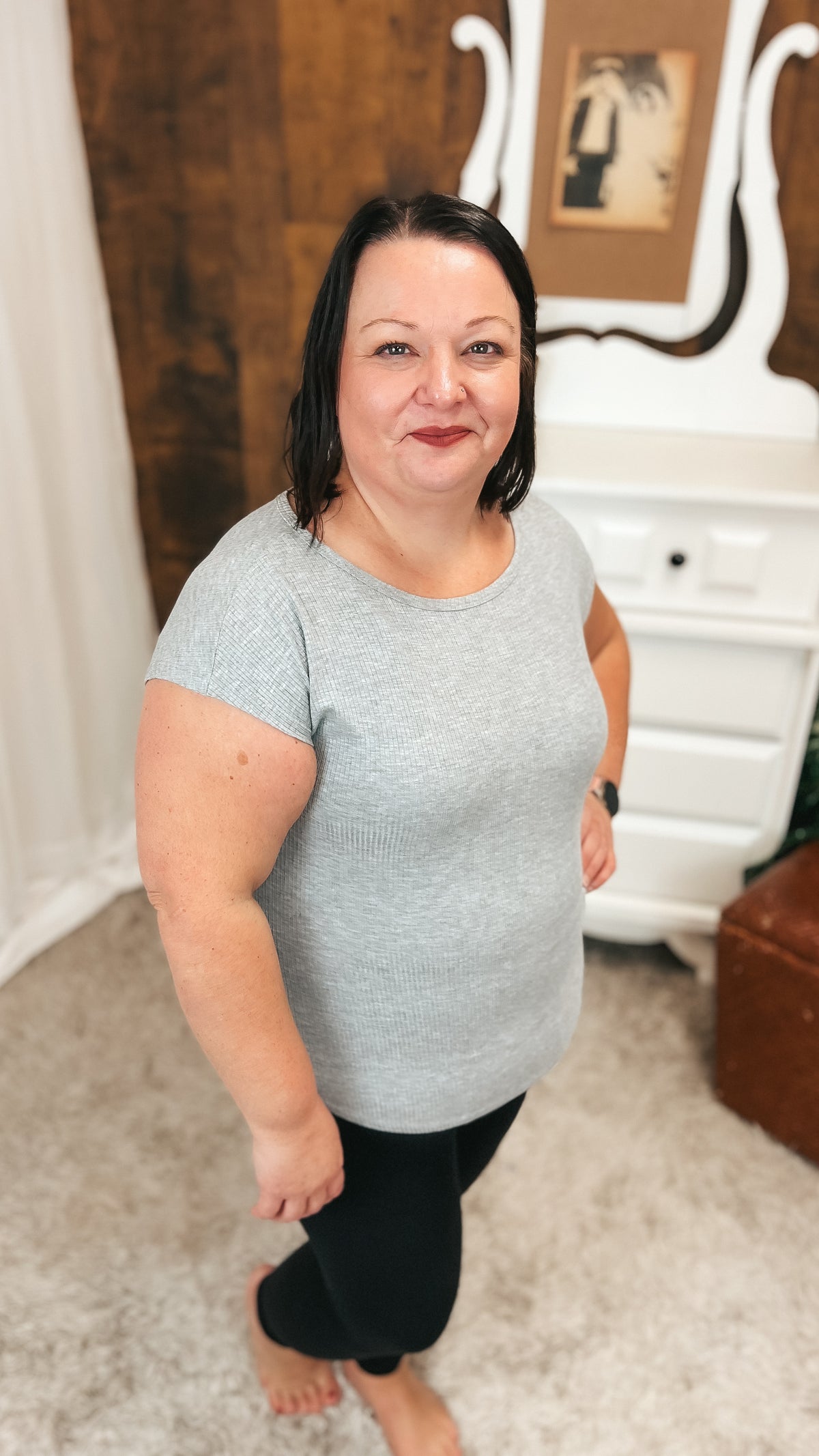 Melanie Ribbed Tee | Heather Grey