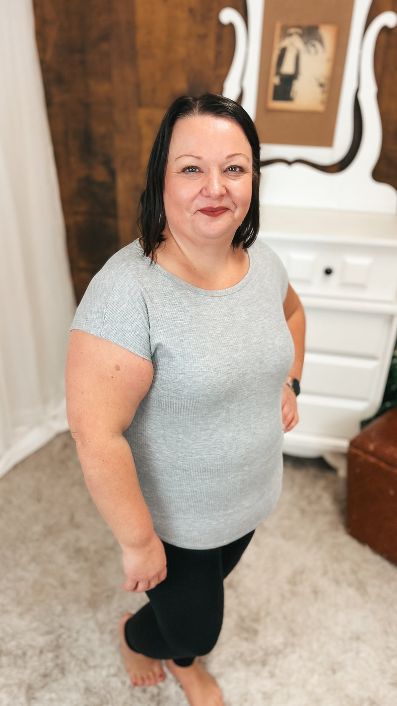 Melanie Ribbed Tee | Heather Grey
