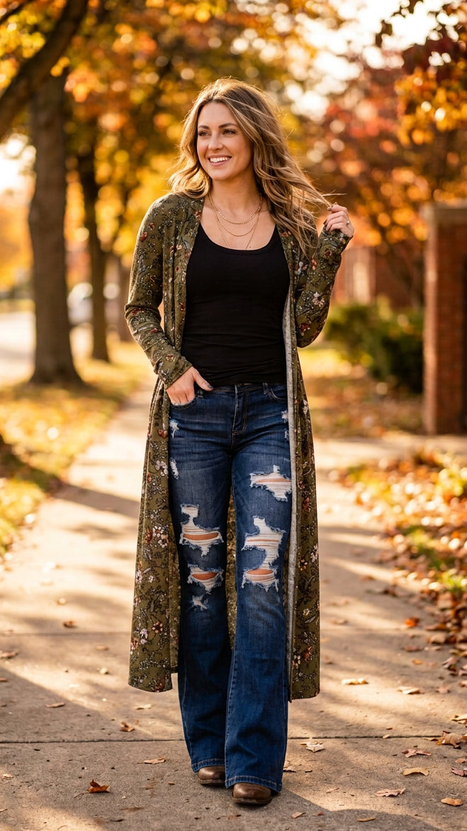 Kendal Floral Duster Cardigan | Floral Olive *SALE*