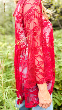 Rosemary Lace Cardigan | Red