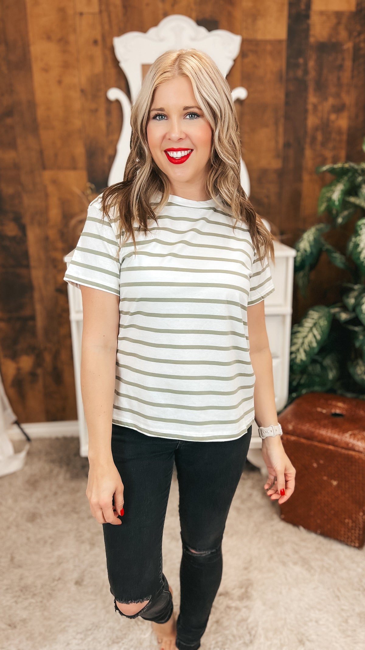 Brittany Striped Tee | Sage & Ivory