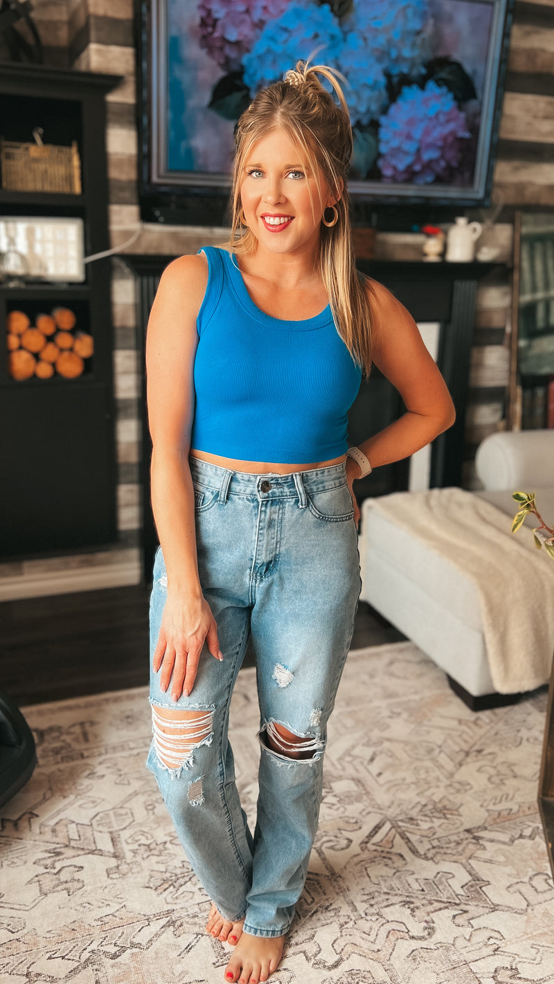 Tamara Ribbed Tank Top: Ocean Blue
