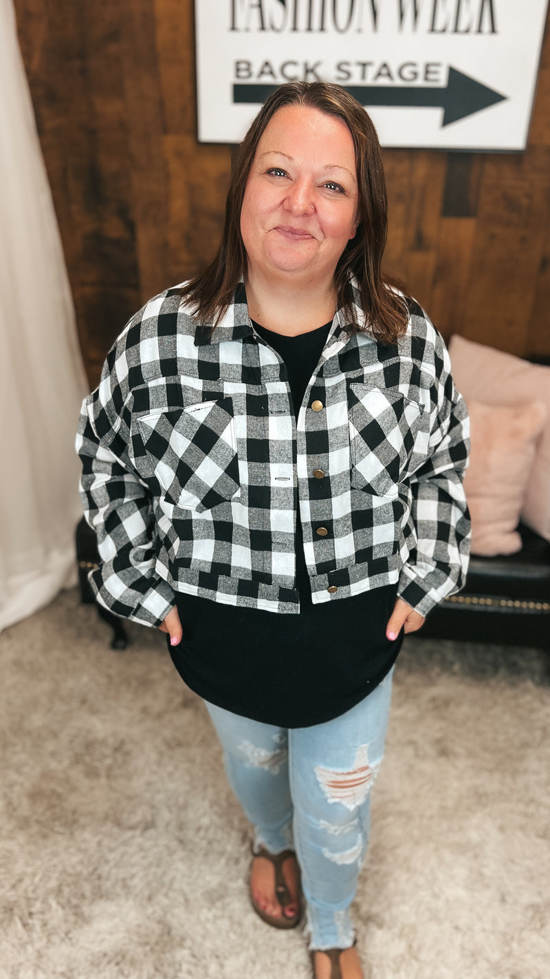 Nikita Crop Plaid Shacket | Black & White
