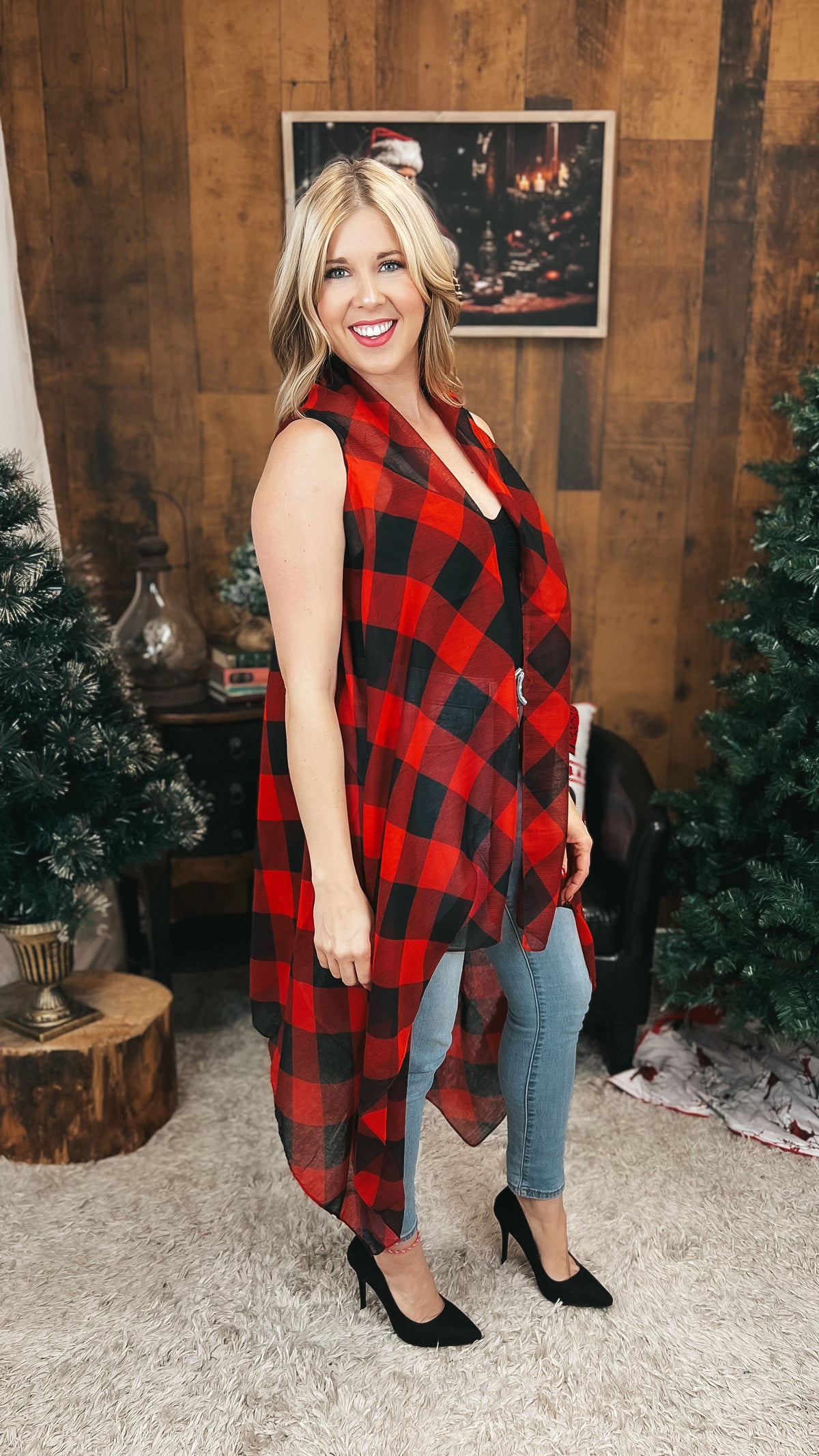 Chantelle Buffalo Plaid Vested Cardigan: O/S