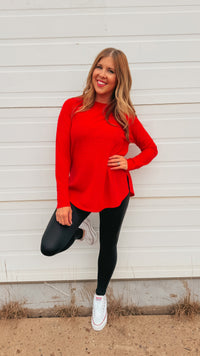 Leslie Waffle Long Sleeve | Red