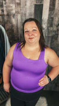 Purple double lined tank top with asymmetrical neckline