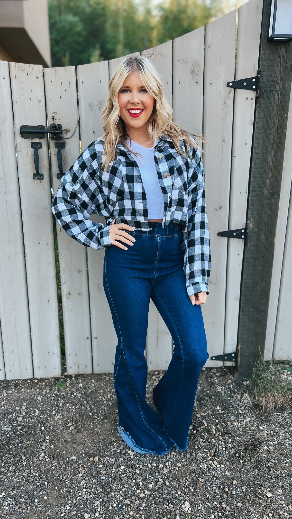 Nikita Crop Plaid Shacket | Black & White