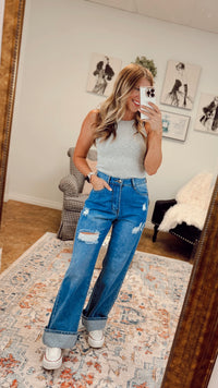 Brady Wide Leg Denim: Dark Blue
