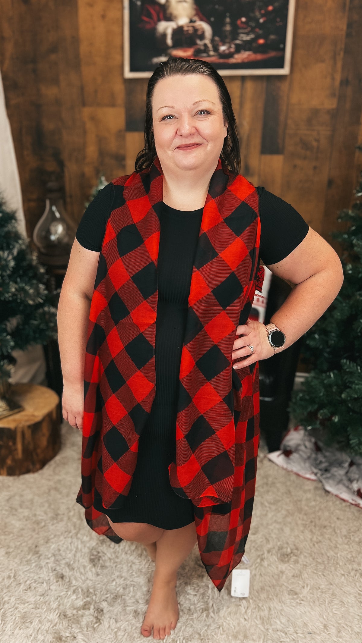 Chantelle Buffalo Plaid Vested Cardigan: O/S