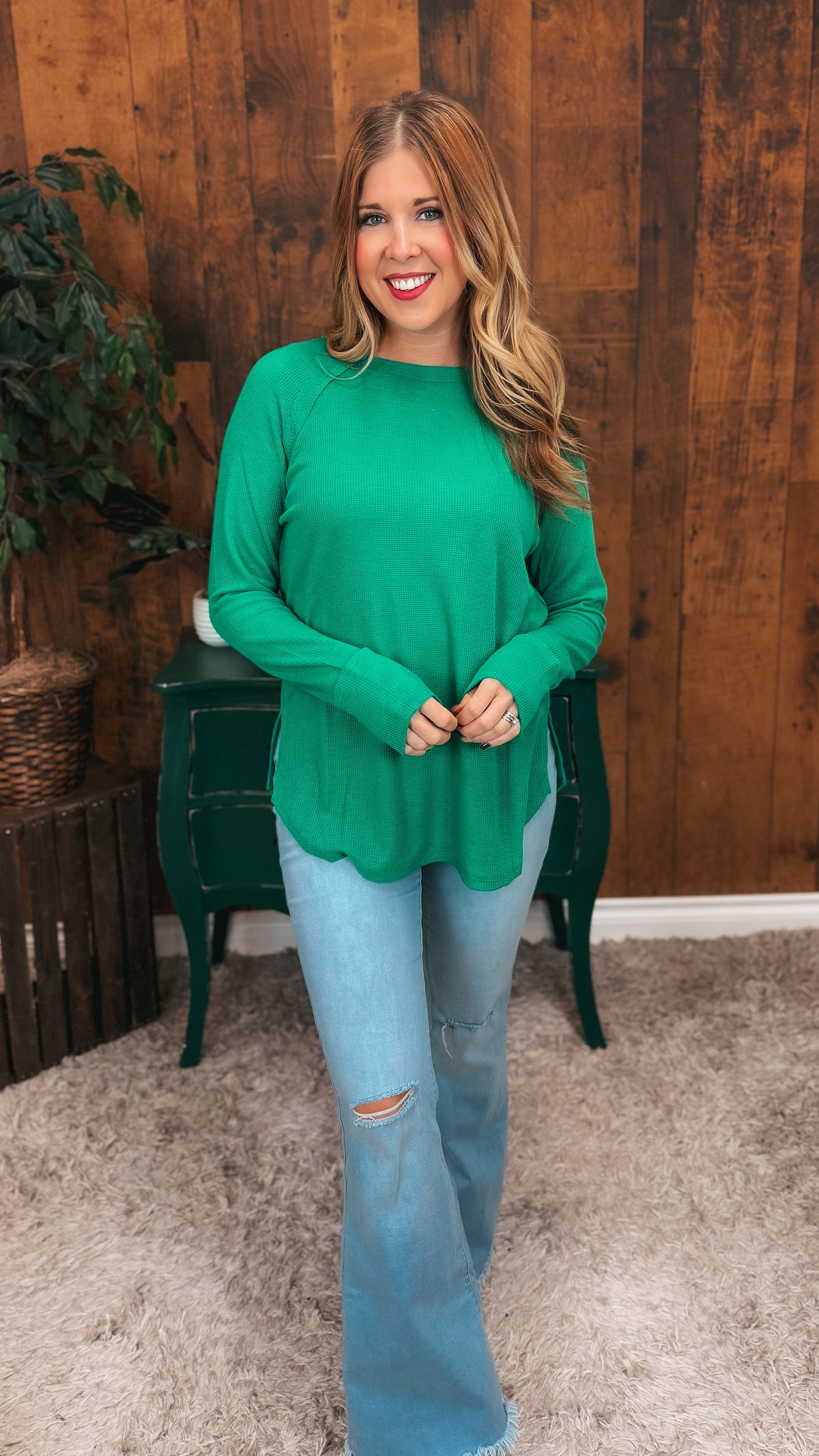 Leslie Waffle Long Sleeve | Kelly Green