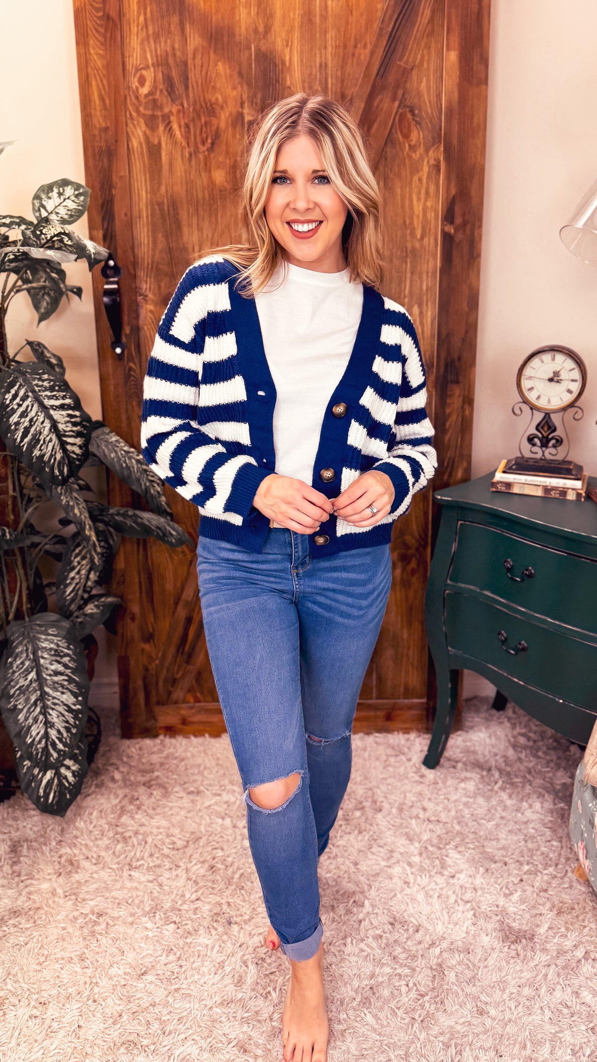 Coralee Stripe Knit Cardigan | Blue & Ivory