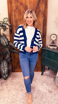 Coralee Stripe Knit Cardigan | Blue & Ivory