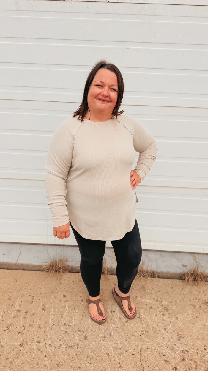 Leslie Waffle Long Sleeve | Sand Beige
