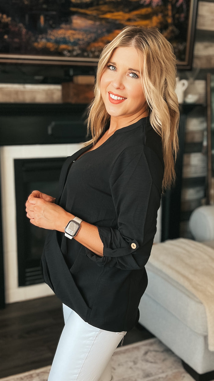 Aislynne Snap Blouse | Black