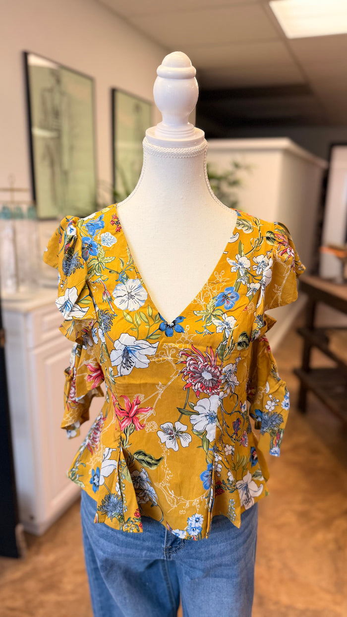 # 15 - Yellow Floral Blouse | S | SAMPLE SALE
