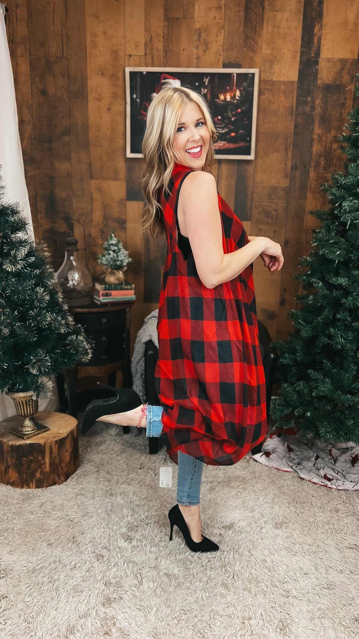Chantelle Buffalo Plaid Vested Cardigan: O/S