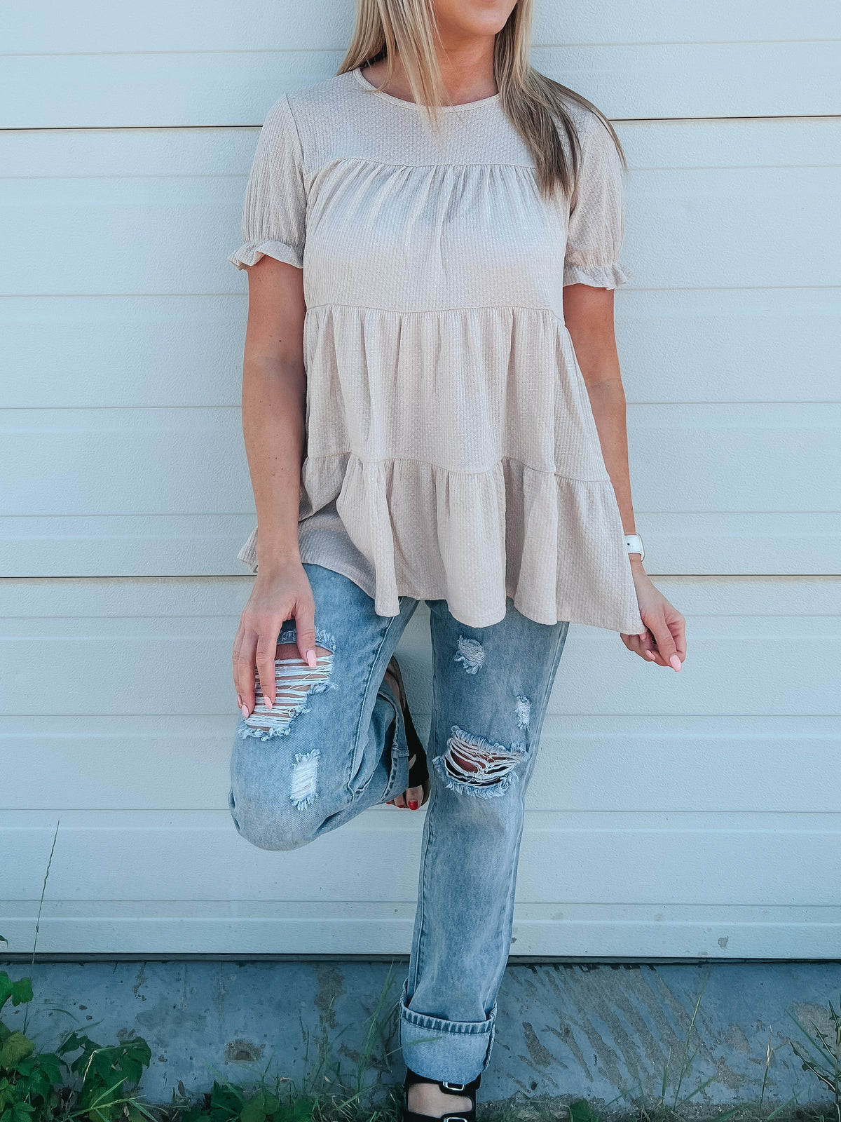Dolly Babydoll Top: Beige