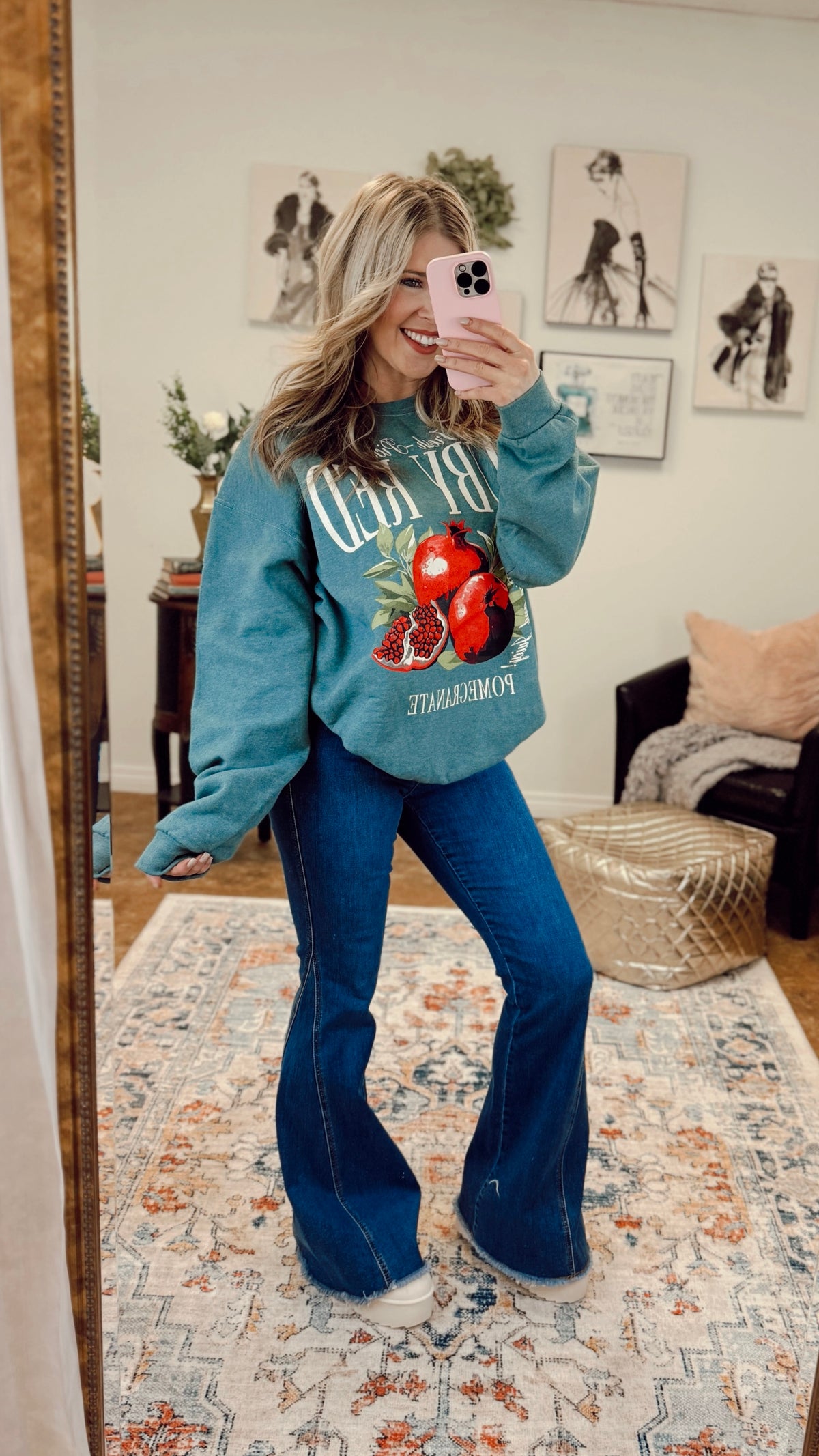 Jax Elastic Waist Bell Bottom Denim: Medium Wash