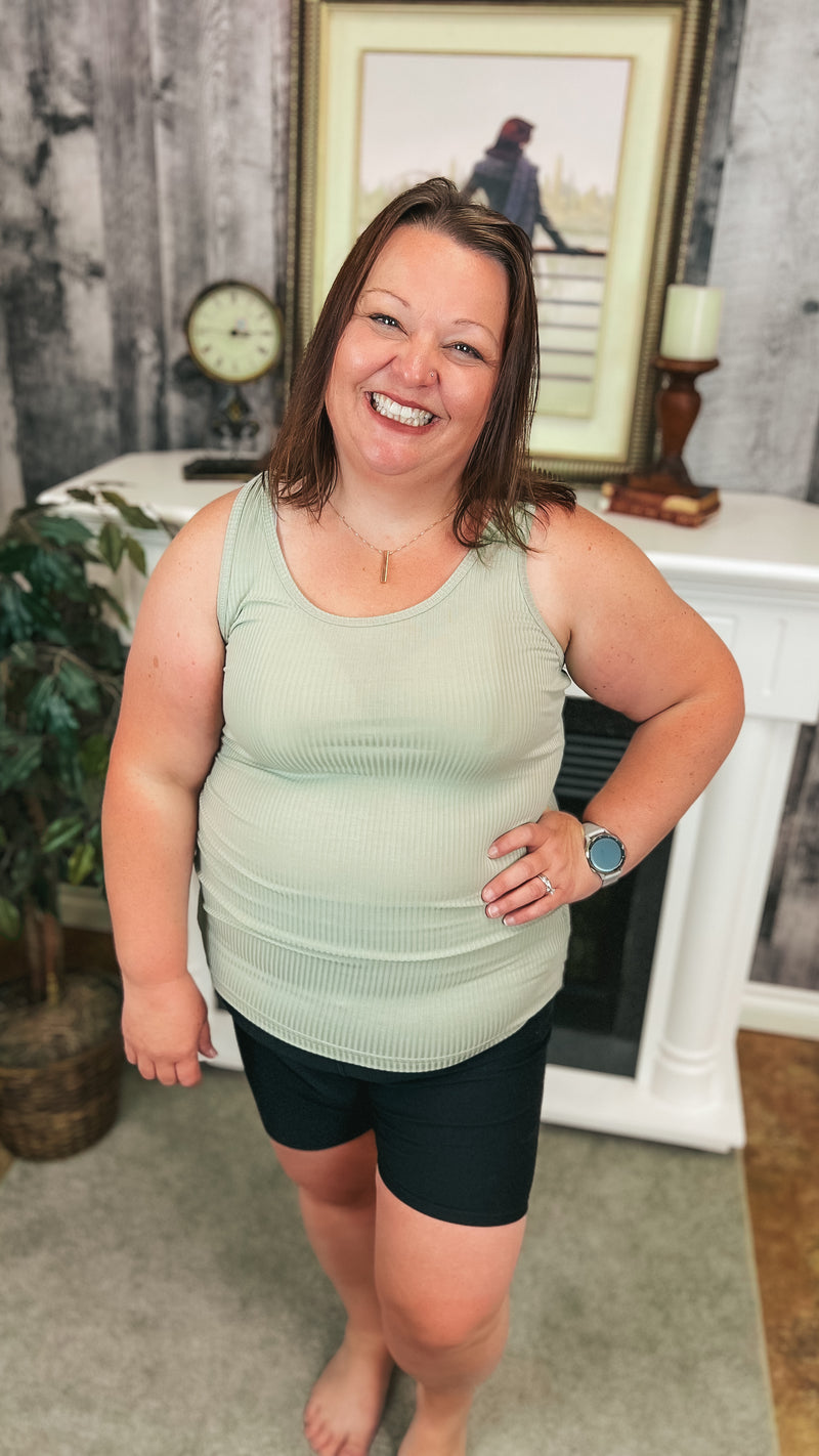 Rynlee Ribbed Tank Top: Sage