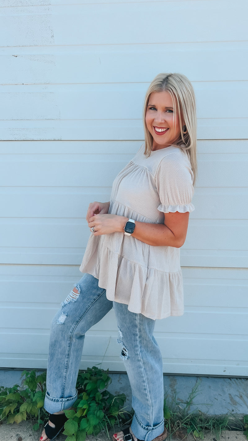 Dolly Babydoll Top: Beige