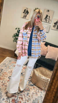 Toni Plaid Shacket | Pink & Blue