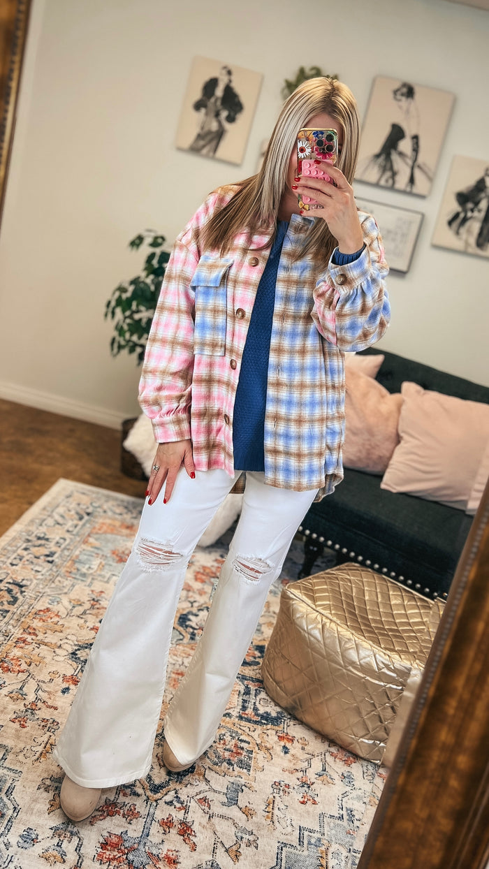 Toni Plaid Shacket | Pink & Blue