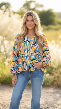 # 18 - Retro Printed Long Sleeve | M | SAMPLE SALE