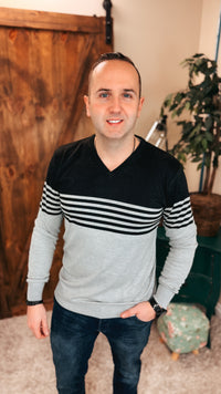 Davis V-Neck Sweater: Grey & Black