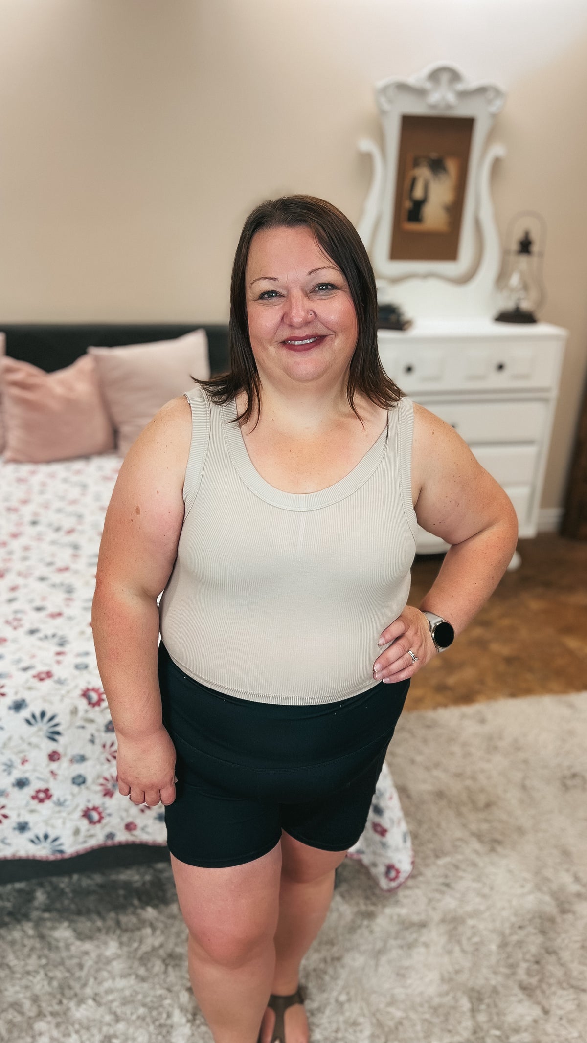 Tamara Ribbed Tank Top: Light Mocha